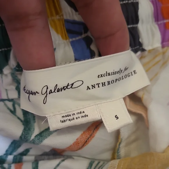 Anthropologie Cream Floral Wide-Leg Pants with Green, Blue & Mustard Print - Picture 2 of 12